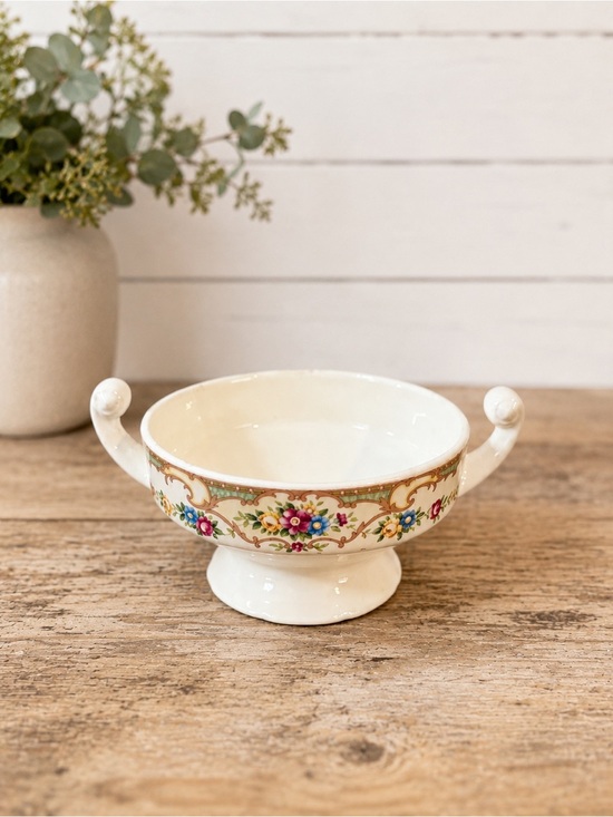 Other - Vintage Floral Porcelain Double Handled Footed Bowl